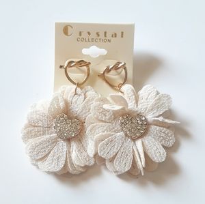 Crystal Collection Creamy Flower Dangle Earrings